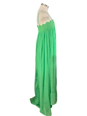 Lulus semi-sheer chiffon maxi dress delicate lace trim green Size Small NWOT thumbnail 4