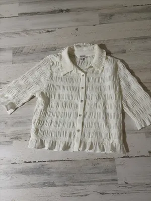 Anthropologie Maeve Cream Smocked Ruffle-Cuff Collared Top Size Large thumbnail 4