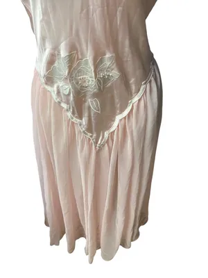 Vintage Victorias Secret Pink Satin & Sheer Embroidered Nightgown Slip Dress M thumbnail 4