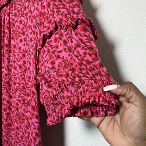 Boden Women‎ Yoke Mini Dress 14R Pink Peasant Cottagecore Prairie Floral Party thumbnail 5