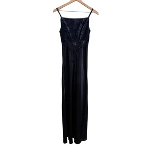 Vtg Y2K‎ Rampage Dark Blue Satin Maxi Slip Dress Sz 7 Whimsigoth Glitter USA 90s thumbnail 2