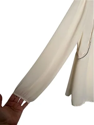 J. Crew Cream V-Neck Long Sleeve Peasant Top Blouse Tassel Trim Size 0 thumbnail 5