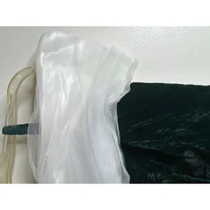 Vintage 80s Prom Dress | Emerald Green Velvet & White Tulle Ball Gown | flaws thumbnail 8
