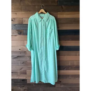 Vintage Mint Green Gingham Nightgown Button Front Midi Sleep Dress thumbnail 2