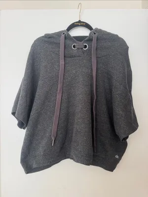 ALO Yoga Realm Charcoal Short-Sleeve Hoodie Pullover- Large thumbnail 3