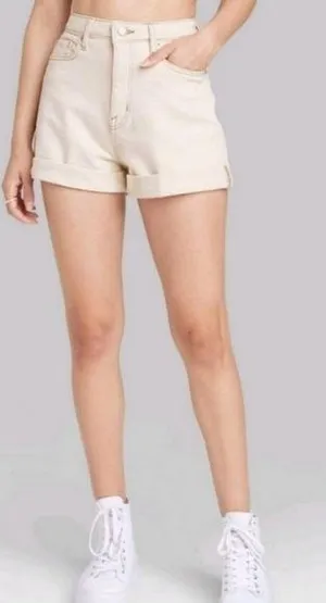 Wild Fable Shorts Women's Size 12 Beige High Waist Cuffed Casual Summer Denim thumbnail 1