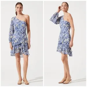 ASTR The‎ Label Floral One Shoulder Ruffle Mini Dress Fairy Womens Size Small thumbnail 2