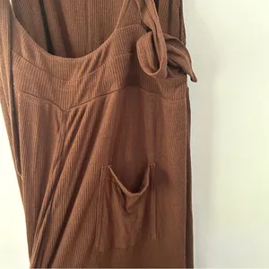 Free People Beach Wide Leg Overalls With Waist Tie Chocolate Brown NWT thumbnail 10