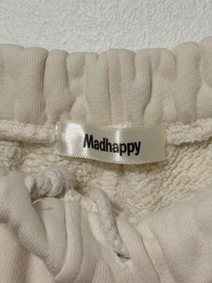 MadHappy Classic Fleece Jogger Sweatpants Size Large Cream Navy Neutral thumbnail 3