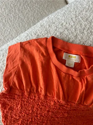 Anthropologie Maeve Ruched Crinkle Cotton Orange Top XS thumbnail 3