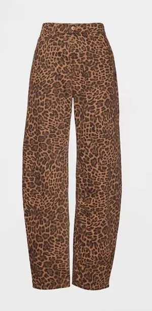 GAP Leopard Brown High Rise Barrel Jeans thumbnail 1