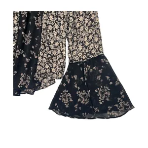 Free People Serena Top Womens Large Black Sheer Floral Bell Sleeve Boho Festival thumbnail 4