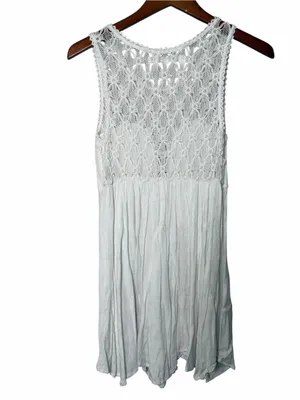 Free People White Crochet Lace Fit & Flare Boho Dress M Cottagecore Fairy thumbnail 9