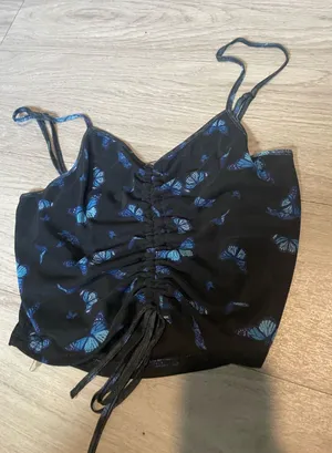 J for Justify Black Crop Cami with Blue Butterfly Print thumbnail 1