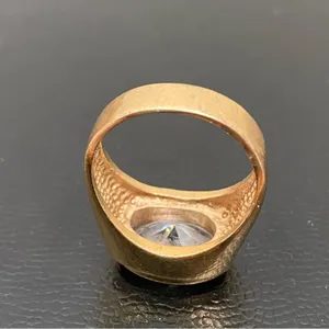 Vintage 18KGERSC Signed Gold-tone Oval CZ Stone Fashion Ring Size 10 thumbnail 8