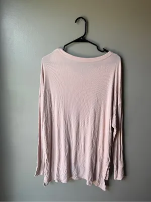 American Eagle Soft & Sexy Pink Ribbed Henley Top Size Medium thumbnail 3