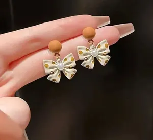 NEW Polka dot coquette bow earrings trendy bow earrings bow jewelry brown bow earrings thumbnail 3