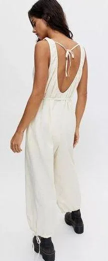 [Urban Outfitters] Cream Linen Blend Open Back Sleeveless Palmer Jumpsuit Sz XS thumbnail 2