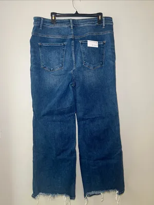 Risen Jeans Wide Leg Raw Hem Blue Jeans thumbnail 3