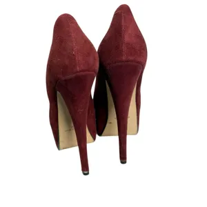 Vintage‎ Topshop Burgundy Suede Platform Pumps 7” heels Size 8 thumbnail 7