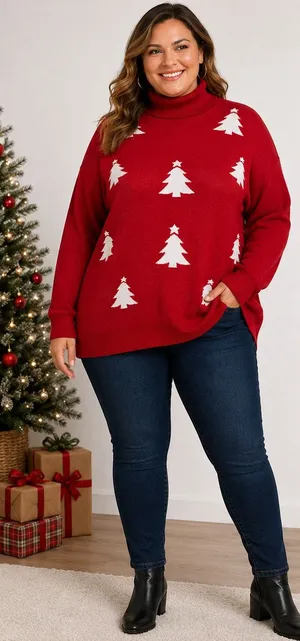 Retrology Red Christmas Tree Turtleneck Sweater Women’s 2X Holiday Knit thumbnail 1