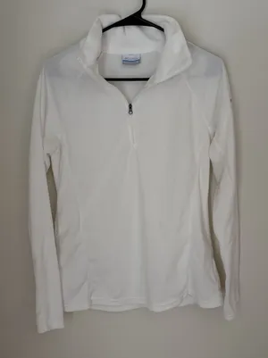 Columbia M White Fleece 1/4 Zip Mock Neck Pullover Sweatshirt Outdoor Camping thumbnail 1