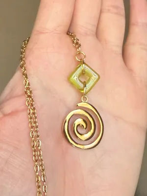 Handmade gold tone stainless steel spiral swirl uzumaki & Czech glass necklace🌀 thumbnail 3