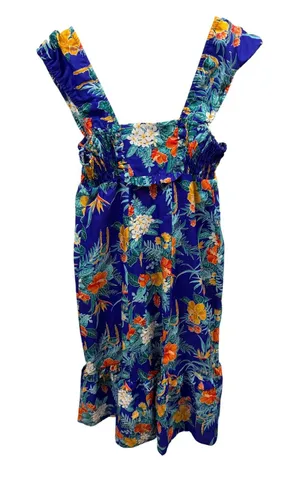 Vintage Liberty House of Hawaii Blue Floral Tropical Ruffle Satin Midi Sundress thumbnail 1