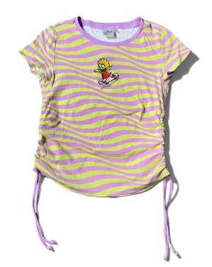 Hot Topic x The Simpsons Womens M Neon Striped Embroidered Y2K Baby Tee Ruched thumbnail 1