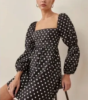 Reformation Michaela Black Polka Dot Dress size 4 thumbnail 1