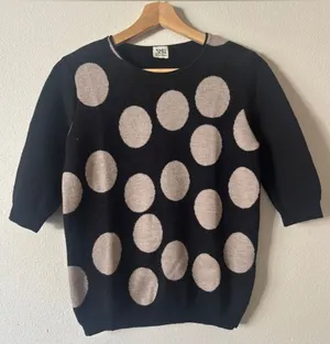 Siyu Espana Black Merino Wool Top with Taupe Polka Dots Size Small thumbnail 1