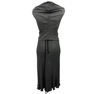 Dolls Kill Darker Wavs Gray Ribbed Hooded Sleeveless Slit Maxi Bodycon Dress XS thumbnail 3