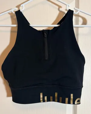 Lululemon Energy Bra High Neck Long Line Zip Special Edition Black Gold 10 thumbnail 1