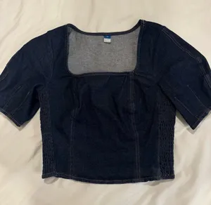 Denim Puff Shoulder Corset Top thumbnail 1