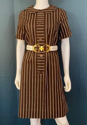 Vintage 60s Peter Pan Collar Chocolate Striped Dress thumbnail 5