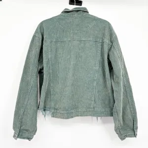 POL Womens Blue Green Corduroy Raw Hem Boho Grunge Trucker Jacket Size L thumbnail 8
