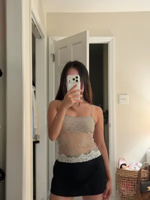 Aerie Sheer Lace Beige Tank Top thumbnail 3