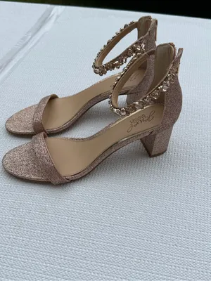 Jewel Badgley Mischka Women’s 8 Rose Gold Glitter Block Heel Sandals thumbnail 2