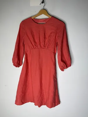 BANANA REPUBLIC dress lisa 2 open‎ back linen short coral casual puff sleeve 0 thumbnail 2