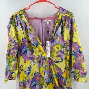 For Love and Lemons Cassia Dress Size 1X NWT Yellow Floral Ruched Midi Cocktail thumbnail 12