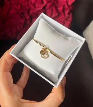 Michael Kors 2 Charms Logo & Heart Yellow Gold Hook & Eye Crystals Bangles NIX thumbnail 1