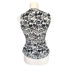 Ann‎ Taylor Petite Leopard Print Peplum Top Metallic Silver Sleeveless 00P thumbnail 3