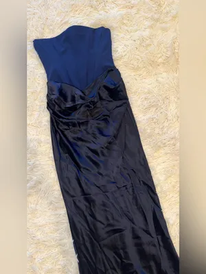 NEW HOUSE OF CB Persephone Strapless Corset Satin & Stretch Crepe navy Gown Sz M thumbnail 6