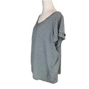 Nautical Preppy Lauren Conrad Top 3X Blue White Striped V-Neck Flutter Sleeve thumbnail 2