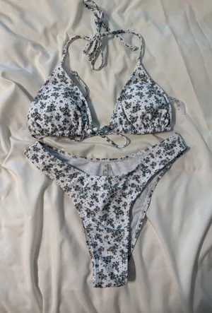 SHEIN White Floral Tie-Halter Bikini Set thumbnail 1