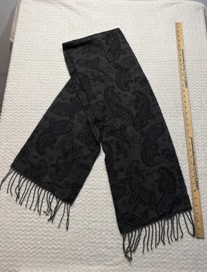 Cejon Made in Italy Charcoal Black Paisley Fringed Acrylic Scarf RN 98072 thumbnail 1