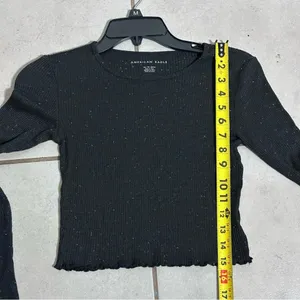 American Eagle Women Ribbed‎ Gray/Black Long Sleeve Crop Top size XS thumbnail 7