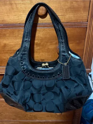 Coach Black Y2K Signature Canvas kisslock Hobo Bag with Leather Trim thumbnail 1