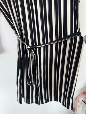LOFT Black and White Striped Long Sleeve Midi Shirt Dress with Belt thumbnail 5