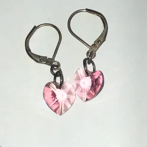 Pink Heart Crystal Dainty Drop Earrings thumbnail 2